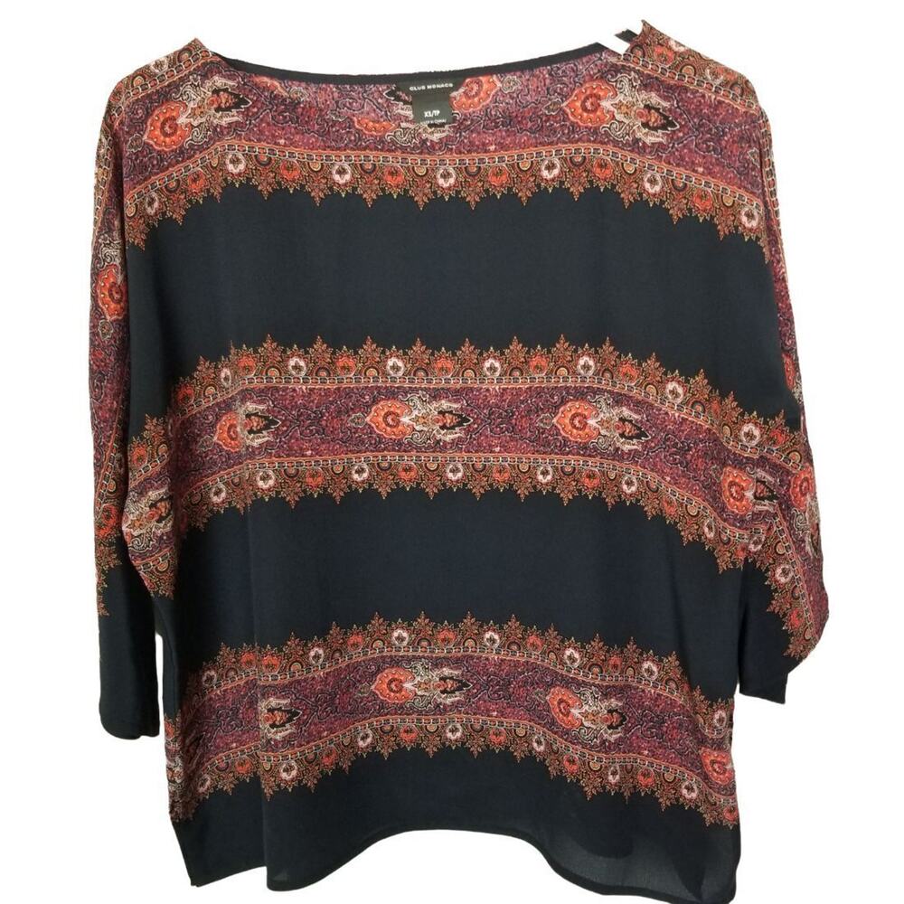 Club Monaco Women Silk Floral Striped Top Size XS Quiet Luxury Dark Romantic